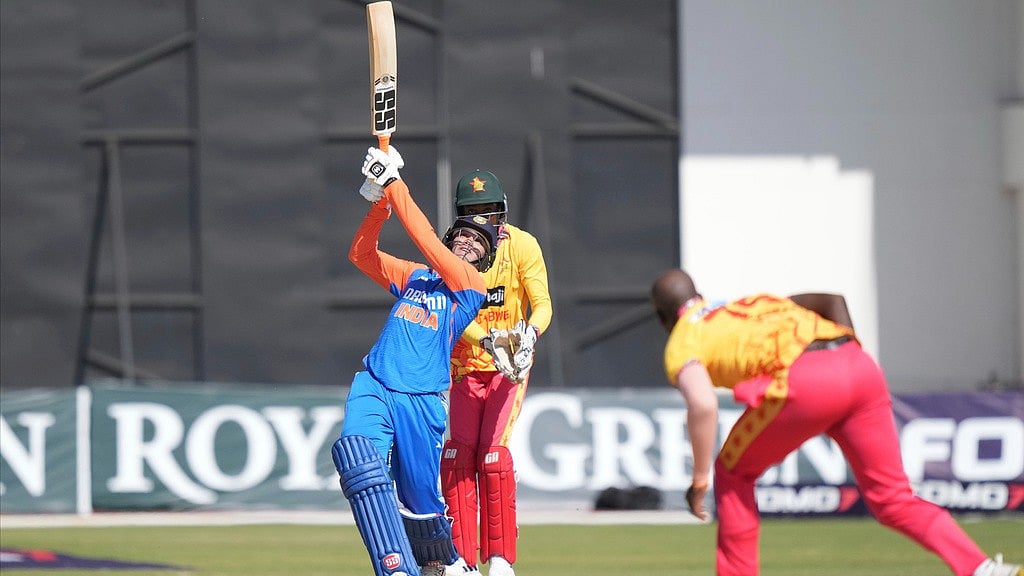 Abhishek Sharma en route his first-ever international century during the India vs Zimbabwe, 2nd T20I in Harare on Friday (July 7, 2024). - AP